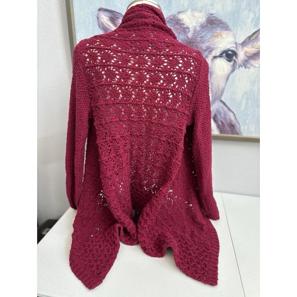Ann Taylor‎ Loft Women's Medium Maroon Wine Chunkey Knit Long Open Cardigan